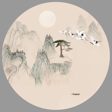 圆形古风山水画