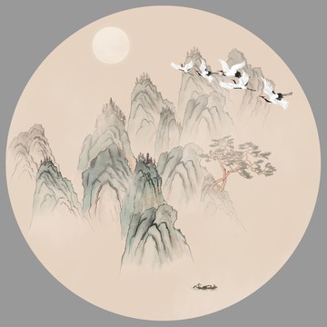 圆形古典山水画