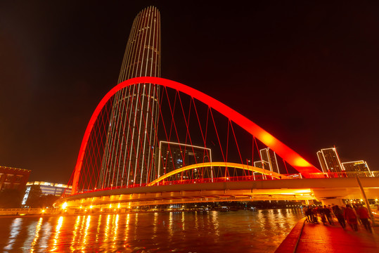 天津海河夜景大沽桥