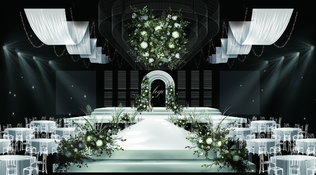 韩式白绿色水晶婚礼