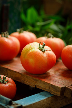 板子上新鲜的西红柿