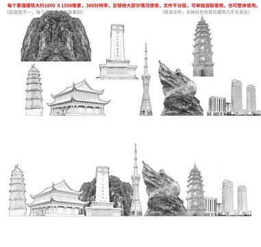 利辛县手绘画素描速写地标建筑