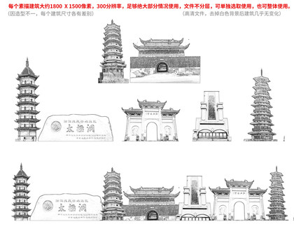 广德县手绘画素描速写地标建筑
