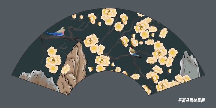 折扇花鸟壁画