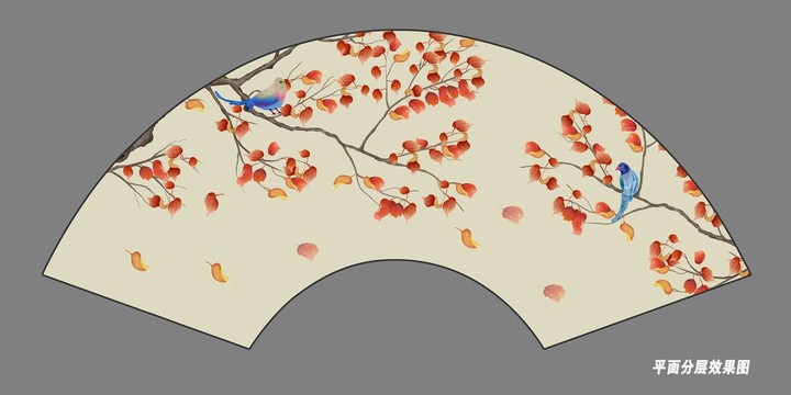 折扇红叶插画
