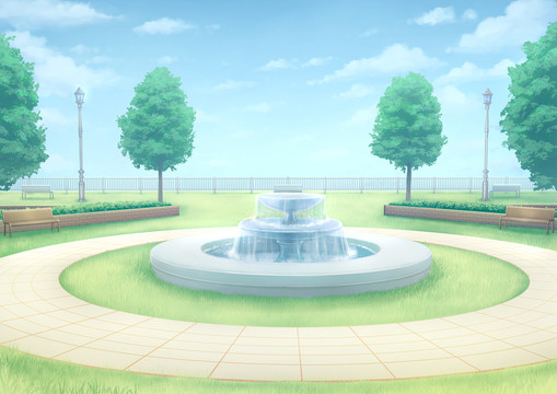 喷泉和公园背景插图