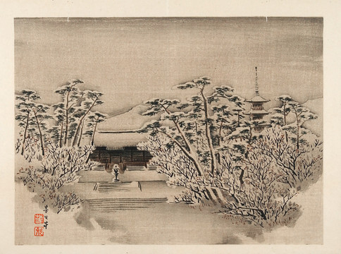 雪景国画山水小品