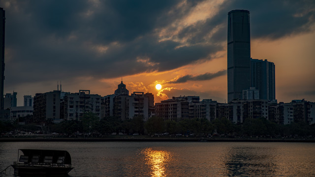 城市夕阳建筑风景风光唯美都市