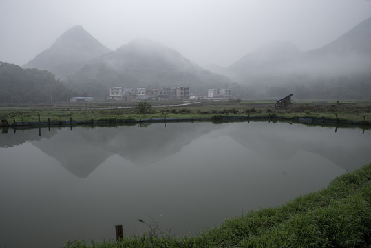 唯美乡村风景雾景宁静田园风光