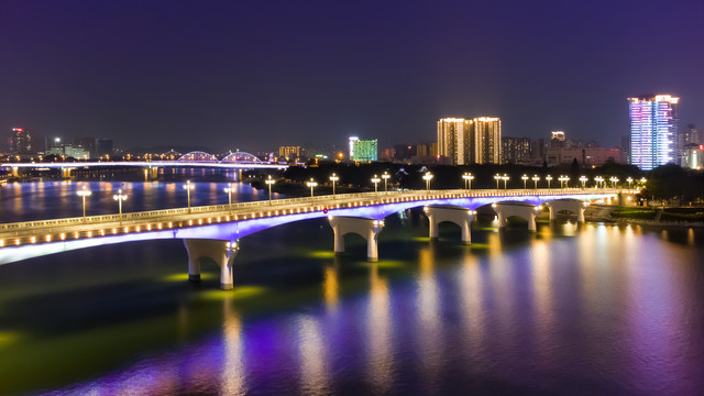 邕江大桥夜景南宁一桥航拍桥梁