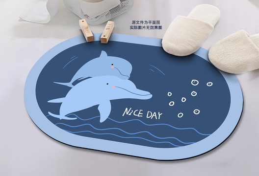 可爱卡通海豚硅藻泥地垫