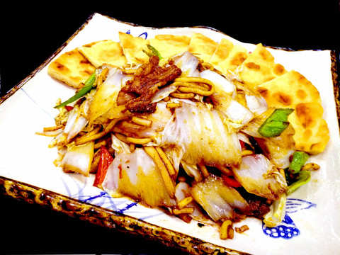 油烙饼花肉大白菜