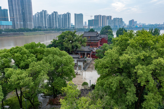 航拍湖南衡阳东洲岛罗汉寺