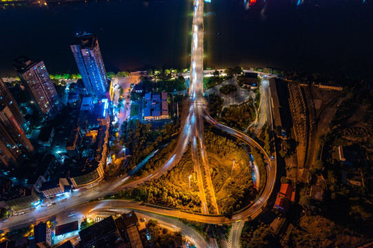 航拍湖南衡阳城市夜景风光