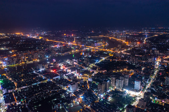 航拍湖南衡阳城市夜景风光