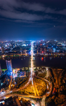 航拍湖南衡阳城市夜景风光