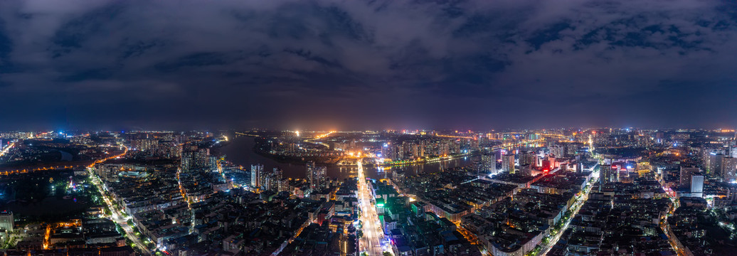 航拍湖南衡阳城市夜景风光