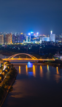 航拍湖南衡阳城市夜景风光