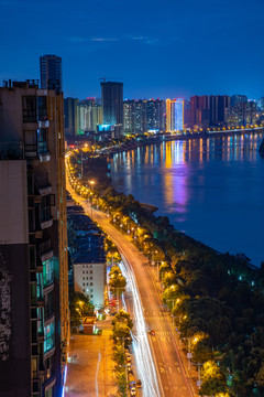 航拍湖南衡阳城市夜景风光