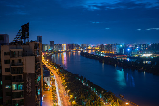 航拍湖南衡阳城市夜景风光