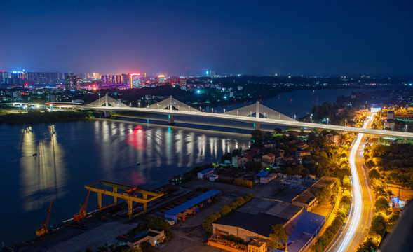 航拍湖南衡阳城市夜景风光