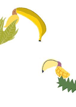 手绘香蕉芒果形象画
