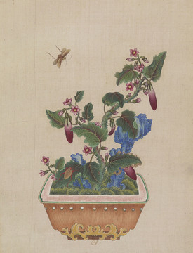 昆虫花卉盆景国画