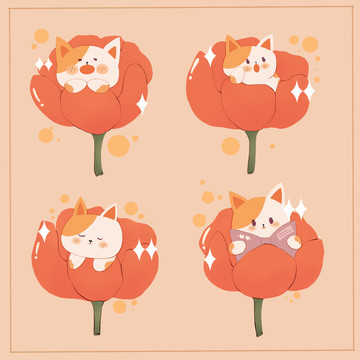 猫咪花朵系列文创可爱图案设计