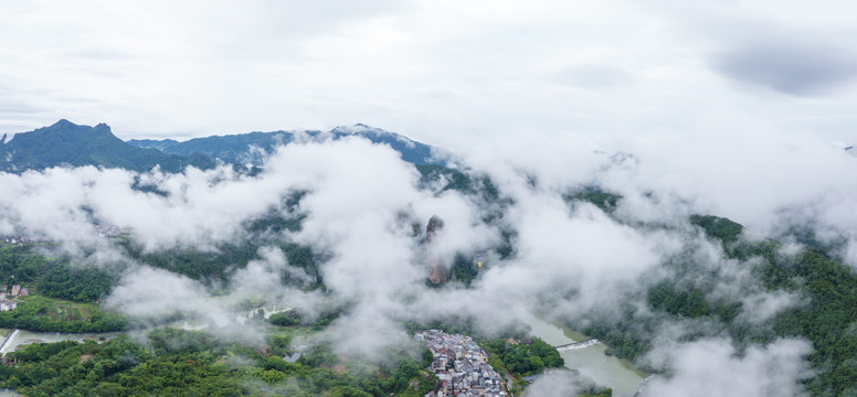 江南烟雨高山田园风光浙江仙都