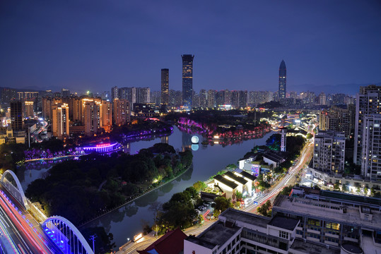 温州白鹿洲公园城市风光夜景