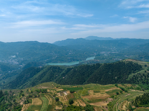 航拍济南柳埠黄巢水库