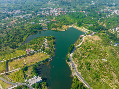 航拍济南柳埠青阳峪水库