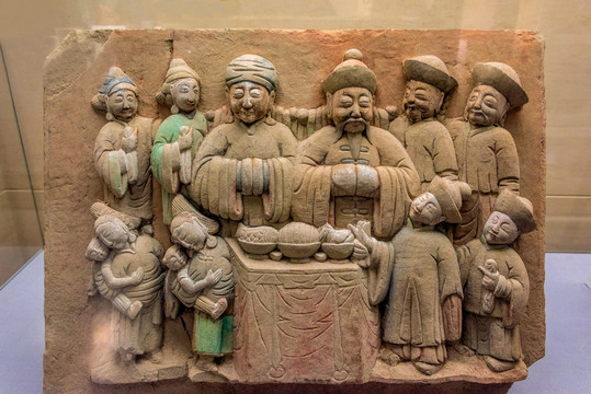 南京博物院清彩绘四世同堂石刻