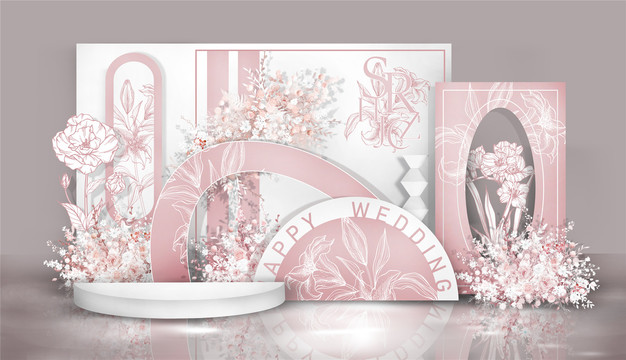 粉色小香风婚礼设计效果图