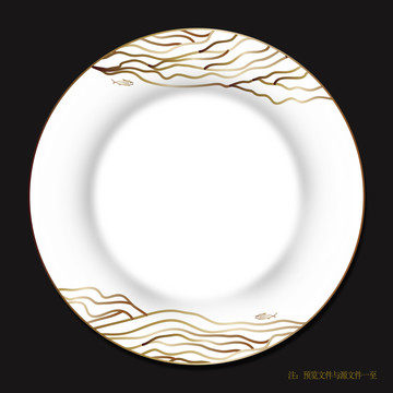 金色线条瓷盘餐具花纸设计