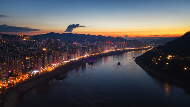 涪陵城市夜景航拍风光