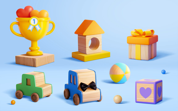 三维可爱积木玩具集合素材