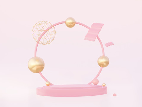 3D粉色时尚几何圆环产品展示台