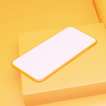 3D夏季黄色系智能手机空白模板