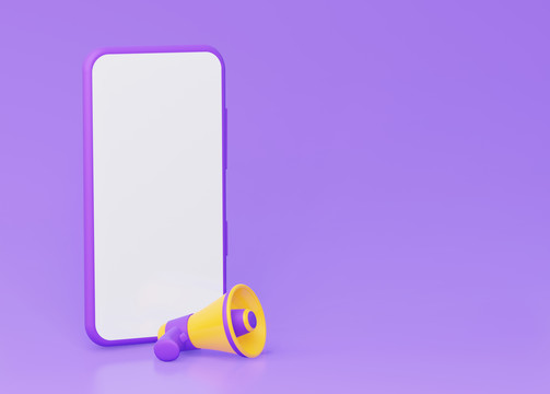 3D现代紫色系手机社交媒体营销空白横幅