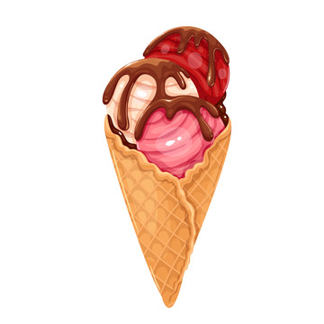 多口味冰淇淋甜筒插画素材