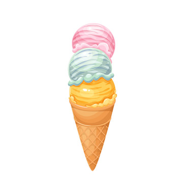 可爱彩色冰淇淋甜筒插画素材