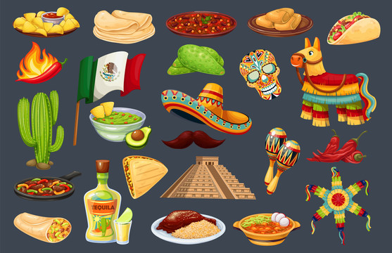 墨西哥传统美食及文化特色插画