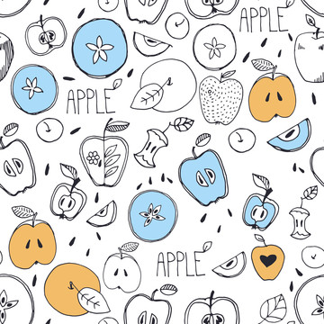 素描苹果果核插图