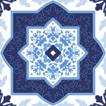 淡蓝色花纹瓷砖背景