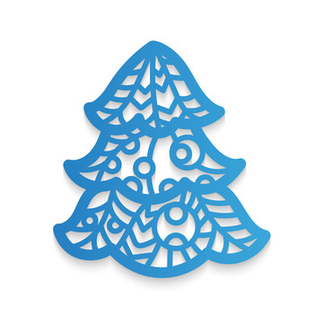 蓝色圣诞树雕花插图