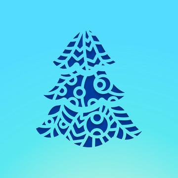 蓝色圣诞树纸雕插图