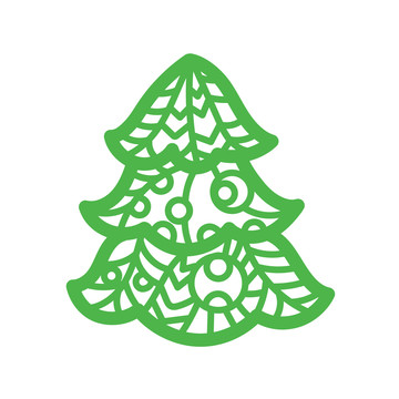 绿色圣诞树纸雕插图