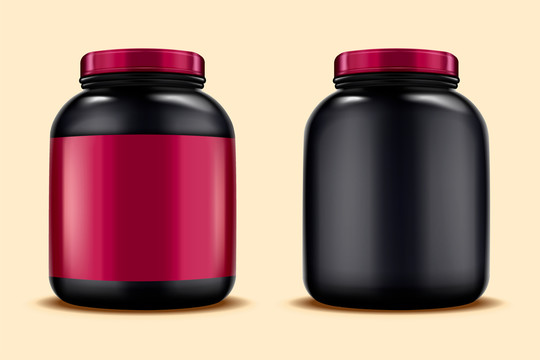 红色标签黑色塑胶罐装容器素材