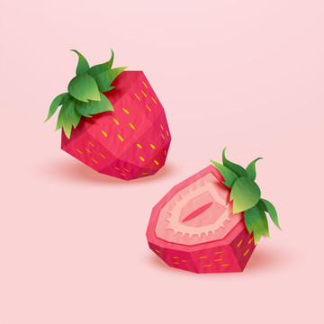 可爱折纸风草莓素材